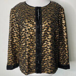 St. John Women's Gold Black Sequin Embellished Cropped Jacket Size 12